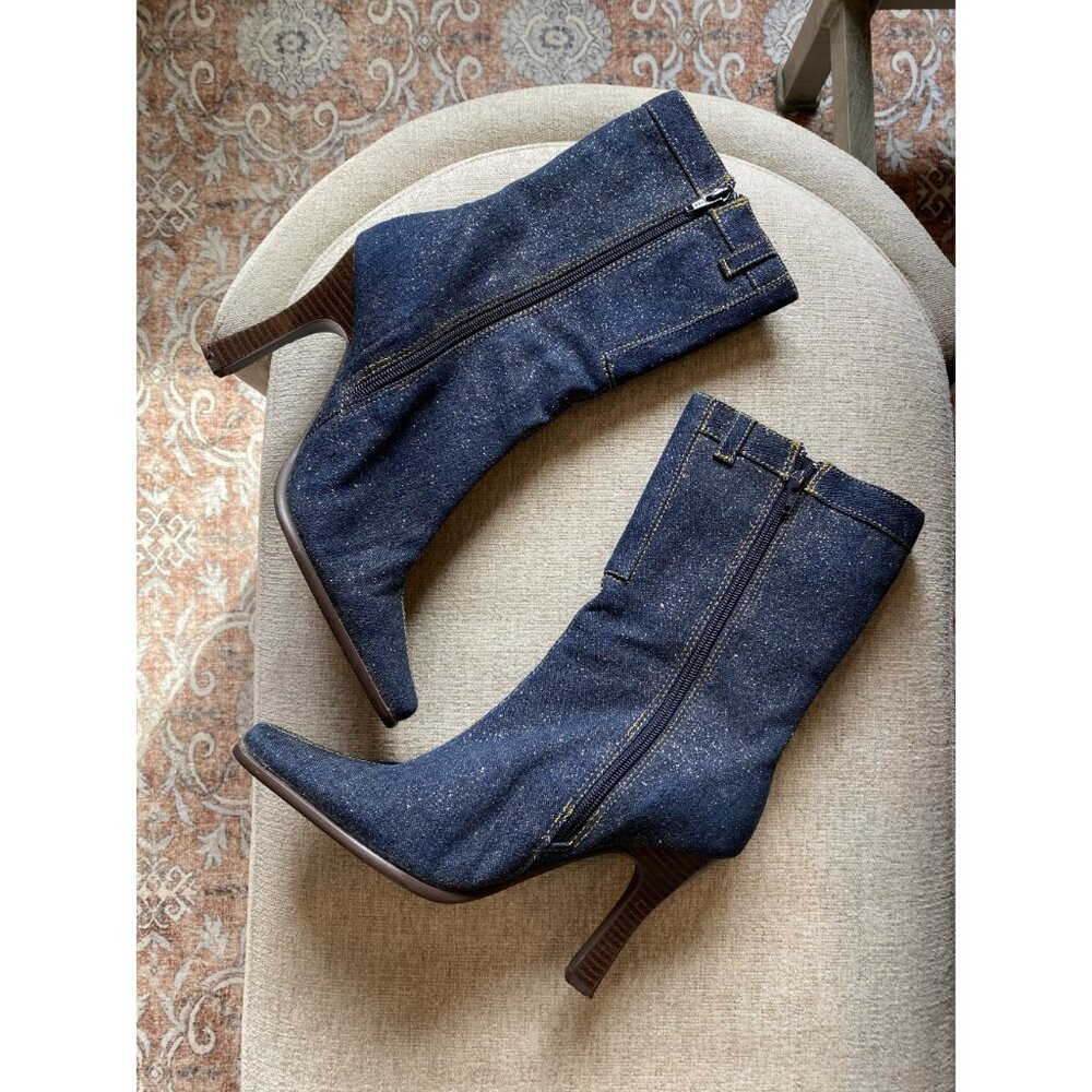 Rouge Denim Mid Calf Boots Sparkly Detail Y2K Bratz Doll Energy - Picture 5 of 8